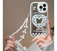 Emlivi Coque Compatible avec iPhone 13 Mini avec Perles,Etui pour Bracelet de Fleurs,Crystal Silicone Souple Slim Cover Bords ondulés,Coque de Protection en TPU pour iPhone 13 Mini, Miroir Amour