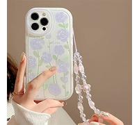 Emlivi Coque Compatible avec iPhone 13 Mini avec Perles,Etui pour Bracelet de Fleurs,Crystal Silicone Souple Slim Cover Bords ondulés,Coque de Protection en TPU pour iPhone 13 Mini, Roses Violettes