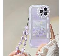 Emlivi Coque Compatible avec iPhone 13 Pro avec Perles,Etui pour Bracelet de Fleurs,Crystal Silicone Souple Slim Cover Bords ondulés,Coque de Protection en TPU pour iPhone 13 Pro, Peinture Violette
