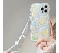 Emlivi Coque Compatible avec iPhone 14 Plus avec Perles,Etui pour Bracelet de Fleurs,Crystal Silicone Souple Slim Cover Bords ondulés,Coque de Protection en TPU pour iPhone 14 Plus, Papillons colorés
