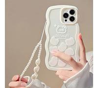 Emlivi Coque Compatible avec iPhone XR avec Perles,Etui pour Bracelet de Fleurs,Crystal Silicone Souple Slim Cover Bords ondulés,Coque de Protection en TPU pour iPhone XR, Ours Blanc
