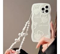 Emlivi Coque Compatible avec iPhone XS avec Perles,Etui pour Bracelet de Fleurs,Crystal Silicone Souple Slim Cover avec Bords ondulés,Coque de Protection en TPU pour iPhone X, l'amour en Blanc