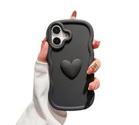 Emlivi Coque de protection compatible avec iPhone 15 Plus, motif de cœur 3D, en silicone TPU souple, anti-chocs, motif ondulé, pour fille - Noir