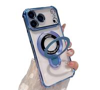 Emlivi Coque de protection magnétique pour iPhone 15, transparente, avec anneau de support, protection de l'appareil photo, en TPU, anti-chute, quatre coins, bleu