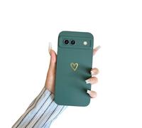 Emlivi Coque de protection pour Google Pixel 8A - En silicone TPU souple - Anti-chocs - Motif cœur d'amour doré - Pour fille - Vert foncé