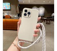 Emlivi Coque de protection pour iPhone 11 Pro Max - Avec cordon de serrage - Sangle de téléphone portable - Bandoulière en silicone souple avec chaîne - Pour iPhone 11 Pro Max - Beige