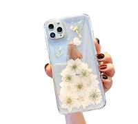 Emlivi Coque de protection pour iPhone 12 Mini - Fleurs séchées - Anti-rayures - Véritable fleur transparente - Protection contre les chutes - En silicone - Pour Apple iPhone 12 Mini (14,7 cm) - Fille