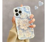 Emlivi Coque de protection pour iPhone 12 Pro, motif coloré vintage, peinture à l'huile, avec fleur laser, cadre bouclé, en silicone TPU souple, résistant aux chocs, bleu