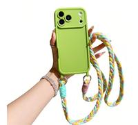 Emlivi Coque de protection pour iPhone 13 - Avec bande - En silicone souple - Avec cordon amovible - Protection contre les chocs - Vert