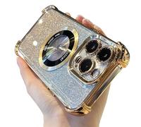 Emlivi Coque Magnétique pour iPhone 15 Pro Max Coque Paillettes Transparente[Compatible avec Mag-Safe][Crystal Clear] pour Femmes Coque Protection en TPU Antichoc pour iPhone 15 Pro Max,Doré