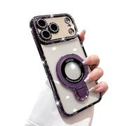 Emlivi Coque magnétique pour iPhone 16 Plus, coque galvanisée avec anneau de support, en TPU transparent, protection de l'appareil photo, quatre coins, anti-chute, violet