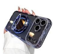 Emlivi Coque magnétique pour iPhone Air, avec aimant pour chargement sans fil avec anneau miroir, protection scintillante de l'appareil photo, en TPU de luxe, pour iPhone Air, bleu