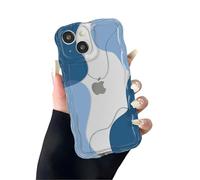 Emlivi Coque pour iPhone 13, forme de cadre ondulé mignon, ligne claire, design esthétique - Protection complète de l'appareil photo - Coque transparente - Anti-chocs - Bleu
