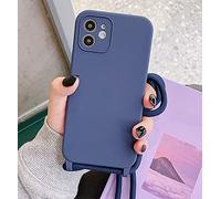 Emlivi Coque pour iPhone 14 avec Cordon, Etui de iPhone 14 Silicone Houss de Collier Réglable Longueur Chaîne Shock-Absorption Souple TPU Bumper Coque pour iPhone 14 Case - Bleu Nuit