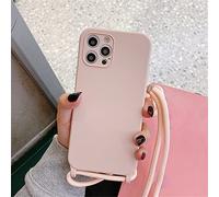 Emlivi Coque pour iPhone 15 Pro avec Cordon de Collier, Silicone TPU Bumper Cover [Lanière avec Cordon Réglable Longueur Chaîne] Housse Case, Rose Sable