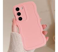 Emlivi Coque pour Samsung Galaxy A34 5G, Mignon Couleur Pure Cadre Ondulé Bouclé Silicone Antichoc Coque, Housse Femmes Filles Mince Souple TPU Bumper Cover Full Caméra Protection, Rose