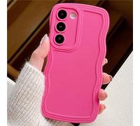 Emlivi Coque pour Samsung Galaxy S21FE, Mignon Couleur Pure Cadre Ondulé Bouclé Silicone Antichoc Coque, Housse Femmes Filles Mince Souple TPU Bumper Cover Full Caméra Protection,Rose Rouge