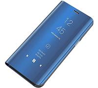 Emlivi Étui compatible avec Samsung Galaxy S10, miroir Smart Clear View Flip Housse Galaxy S10e en cuir PU avec fonction support Coque de protection pour Galaxy S10 Plus (bleu, Galaxy S10plus)