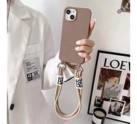 Emlivi Étui de Protection Coque Téléphone avec Cordon, Bandoulière en Silicone TPU Souple avec Cordon de Serrage, Pour iPhone 12, En Nylon, Thé au Lait