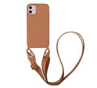 Emlivi Étui de protection pour téléphone portable iPhone 13 Mini - En nylon - Bandoulière en silicone TPU liquide avec cordon de serrage - Pour iPhone 13 Mini - Marron