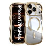 Emlivi Magnetic Case for iPhone 13 Pro Compatible with Wireless Charging,Wave Frame Soft Silicone Case, Electroplating Shockproof Protective Bumper Cover with Camera Protection Case, Doré