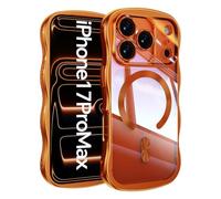 Emlivi Magnetic Case for iPhone 13 Pro Max Compatible with Wireless Charging,Wave Frame Soft Silicone Case, Electroplating Shockproof Protective Bumper Cover with Camera Protection Case, Orange