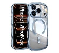 Emlivi Magnetic Case for iPhone 15 Pro Max Compatible with Wireless Charging,Wave Frame Soft Silicone Case, Electroplating Shockproof Protective Bumper Cover with Camera Protection Case, Bleu