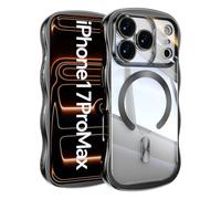 Emlivi Magnetic Case for iPhone 15 Pro Max Compatible with Wireless Charging,Wave Frame Soft Silicone Case, Electroplating Shockproof Protective Bumper Cover with Camera Protection Case, Noir