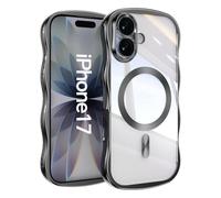 Emlivi Magnetic Case for iPhone 16 Compatible with Wireless Charging,Wave Frame Soft Silicone Case, Electroplating Shockproof Protective Bumper Cover Camera Protection Case for iPhone 16, Noir