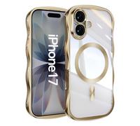 Emlivi Magnetic Case for iPhone 16 Compatible with Wireless Charging,Wave Frame Soft Silicone Case, Electroplating Shockproof Protective Bumper Cover Camera Protection Case for iPhone 16, Doré