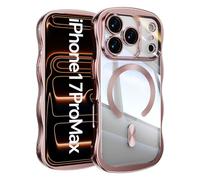 Emlivi Magnetic Case for iPhone 16 Pro Max Compatible with Wireless Charging,Wave Frame Soft Silicone Case, Electroplating Shockproof Protective Bumper Cover with Camera Protection Case, Rosa
