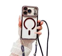 Emlivi Magnetic Case for iPhone 17 Pro with Necklace Cord, Transparent TPU Silicone Bumper Cover with Adjustable Cord, Glitter Diamond Clear Case Compatible with MagSafe Protection Case, Violet
