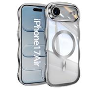 Emlivi Magnetic Case for iPhone Air Compatible with Wireless Charging,Wave Frame Soft Silicone Case, Electroplating Shockproof Protective Bumper Cover with Camera Protection Case, Argent