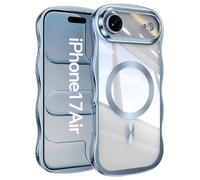 Emlivi Magnetic Case for iPhone Air Compatible with Wireless Charging,Wave Frame Soft Silicone Case, Electroplating Shockproof Protective Bumper Cover with Camera Protection Case, Bleu