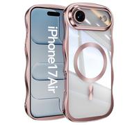 Emlivi Magnetic Case for iPhone Air Compatible with Wireless Charging,Wave Frame Soft Silicone Case, Electroplating Shockproof Protective Bumper Cover with Camera Protection Case, Rosa