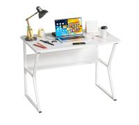 emlovosy Bureau Informatique 100 × 60 cm, Table de Travail Moderne avec Cadre Métallique, Bureau d'Ordinateur avec Passe-Câble, Bureau d'Écriture pour Bureau à Domicile, Chambre, Blanc