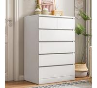 emlovosy Commode Blanche 6 Tiroirs, Chiffonnier Haut en Bois pour Chambre, Meuble de Rangement avec Grand Espace de Stockage, Commode Moderne pour Chambre à Coucher, Dressing et Salon