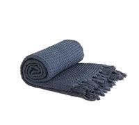 Emma Barclay Couverture en nid d'abeille en coton recyclé uni gaufré texturé pour fauteuil, canapé, Couverture en bleu marine, 90 x 100 (228 x 254 cm)