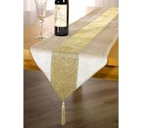 Emma Barclay ECLAT Chemin de Table à Pompons avec Strass Rose et Or 33 x 183 cm