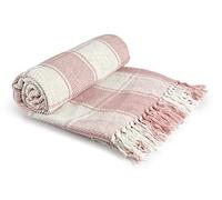 Emma Barclay Frisco - Couverture Traditionnelle en Coton recyclé à Carreaux pour Fauteuil, canapé, canapé - Rose pâle - 70 x 100 (178 x 254 cm)