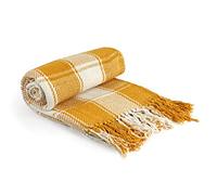 Emma Barclay Frisco Jeté de canapé Traditionnel en Coton recy arreaux Jaune Ocre 178 x 254 cm