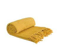 Emma Barclay Honeycomb - Couverture en Coton recyclé uni texturé gaufré pour Chaise, canapé, Ocre - 50 x 60 (127 x 152 cm)