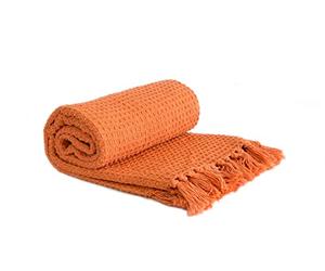 Emma Barclay Honeycomb - Jeté de canapé uni texturé gaufré en coton recyclé pour fauteuil, canapé et sofa, orange brûlé, 127 x 152 cm