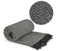 Emma Barclay Herringbone Tasselled Recycled Cotton Throw Couvre-lit, Noir, 90x100 (228x254cm)