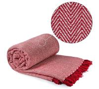 Emma Barclay Jeté de lit en Coton recyclé à Motif Chevrons pour Fauteuil, canapé, lit, Rouge, 70 x 100 cm (178 x 254 cm)