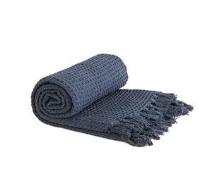 Emma Barclay Nid d'abeille - Couverture en Coton recyclé uni gaufré texturé pour Chaise, canapé, canapé - Bleu Marine - 127 x 152 cm