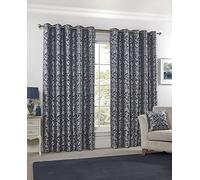 Emma Barclay Rideaux damassés entièrement doublés pour Chambre à Coucher et Salon - Rideaux Jacquard à œillets - Collection Eden (168 x 183 cm) (Bleu Marine)