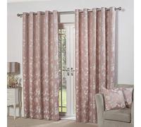 Emma Barclay Rideaux Jacquard doublés à œillets Motif Prairie Papillon Rose pâle 116 x 137 cm