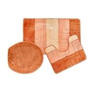 Emma Barclay Terracotta-Bath Set Ensemble de Salle de Bain 3 pièces antidérapant - Cube Terre Cuite, 100% Polyester, Seat Cover/Mat 50x80cm / Pedestal 50x40cm