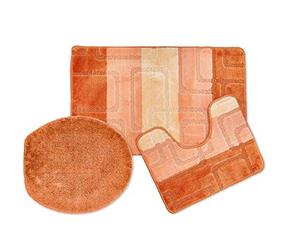 Emma Barclay Terracotta-Bath Set Ensemble de Salle de Bain 3 pièces antidérapant - Cube Terre Cuite, 100% Polyester, Seat Cover/Mat 50x80cm / Pedestal 50x40cm